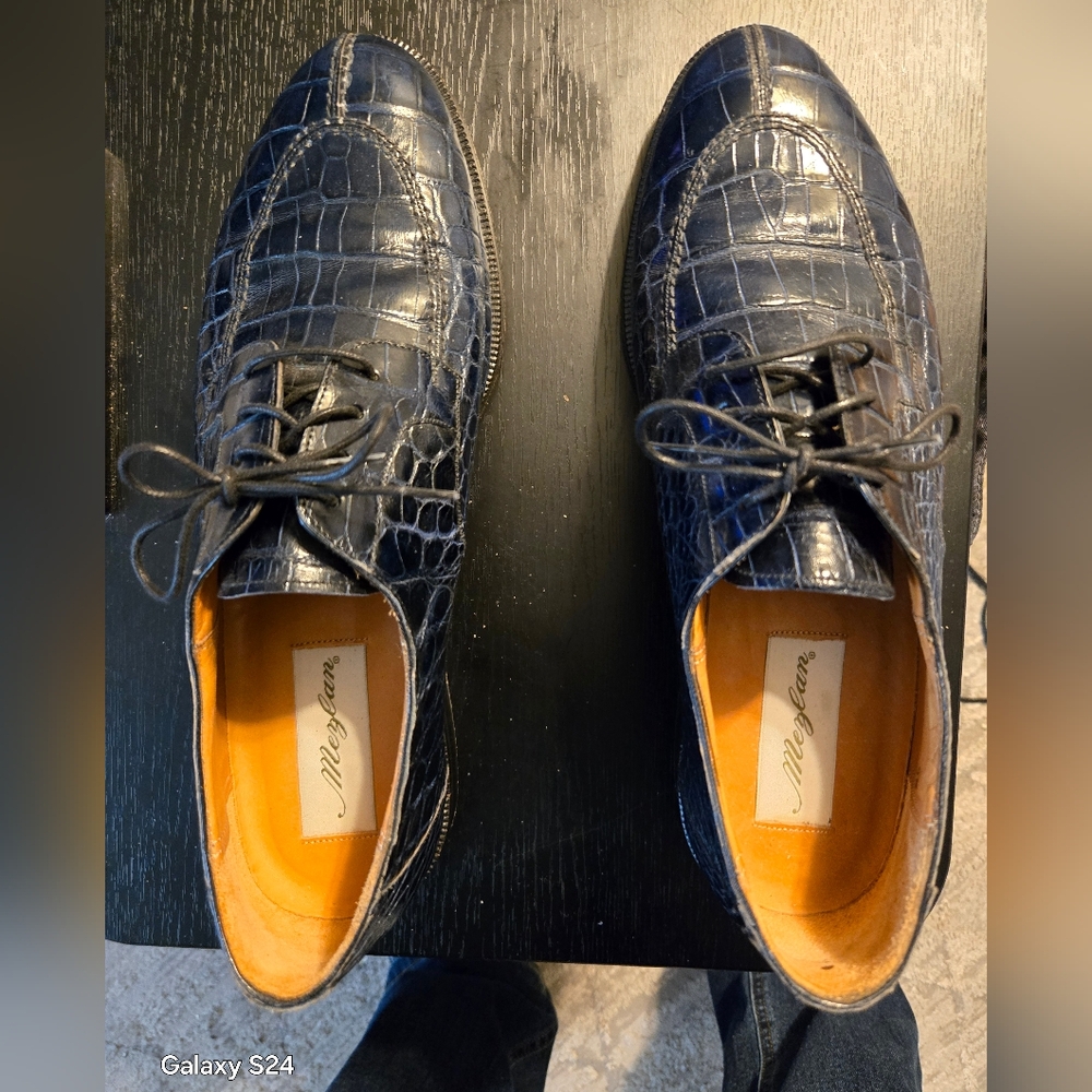 Mezlan Dark Blue Genuine Crocodile Oxfords.